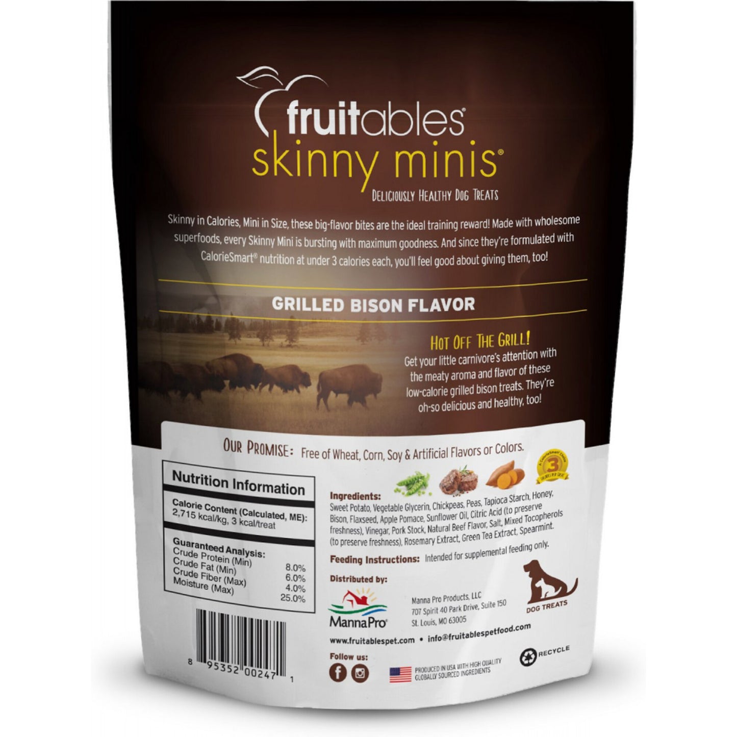 Fruitables Skinny Minis Grilled Bison Flavor Soft & Chewy Dog Treats