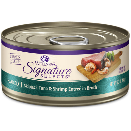 Wellness Signature Selects Grain Free Natural Skipjack Tuna with Shrimp Entree in Broth Wet Canned Cat Food