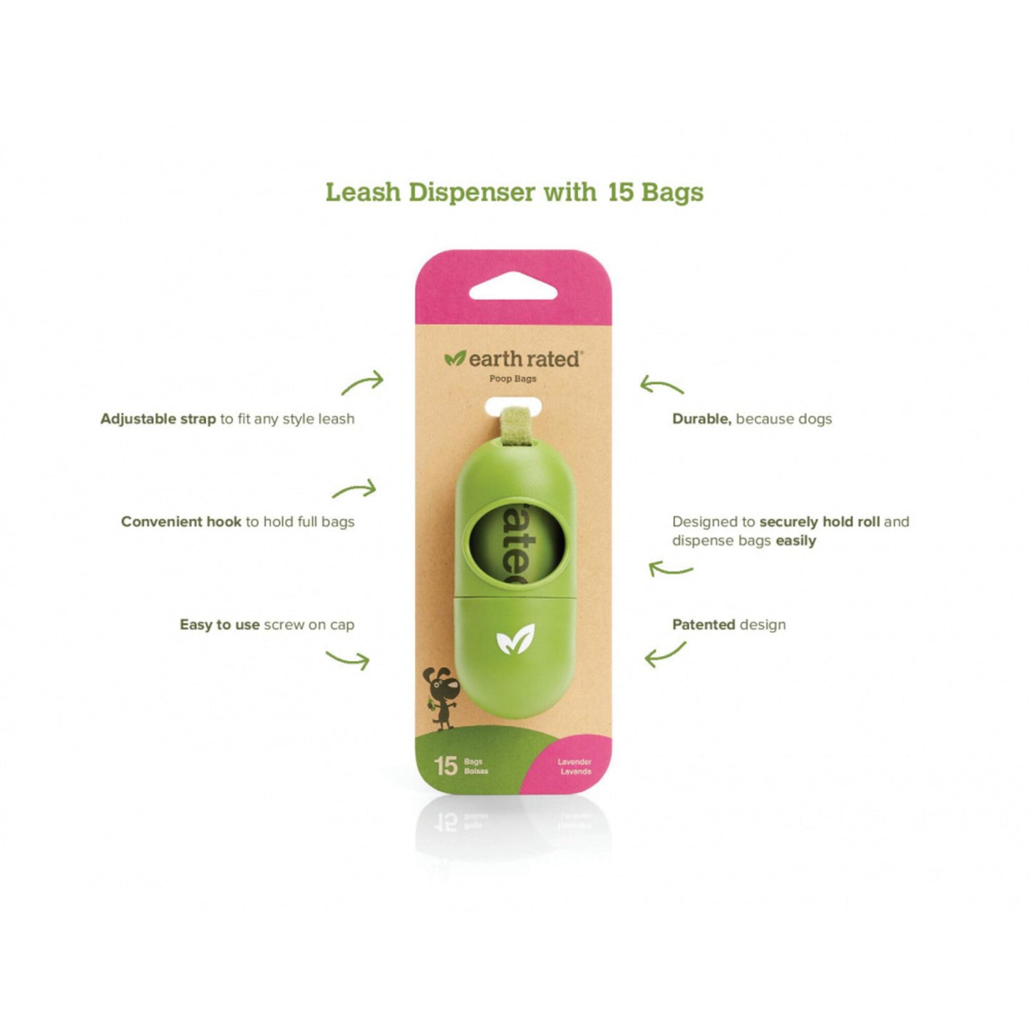 Earth Rated Leash Dispenser with Unscented Waste Bags