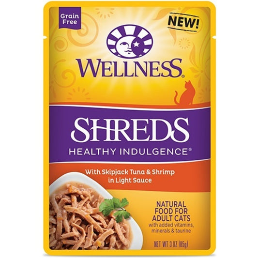 Wellness Healthy Indulgence Natural Grain Free Shreds with Tuna and Shrimp in Light Sauce Cat Food Pouch