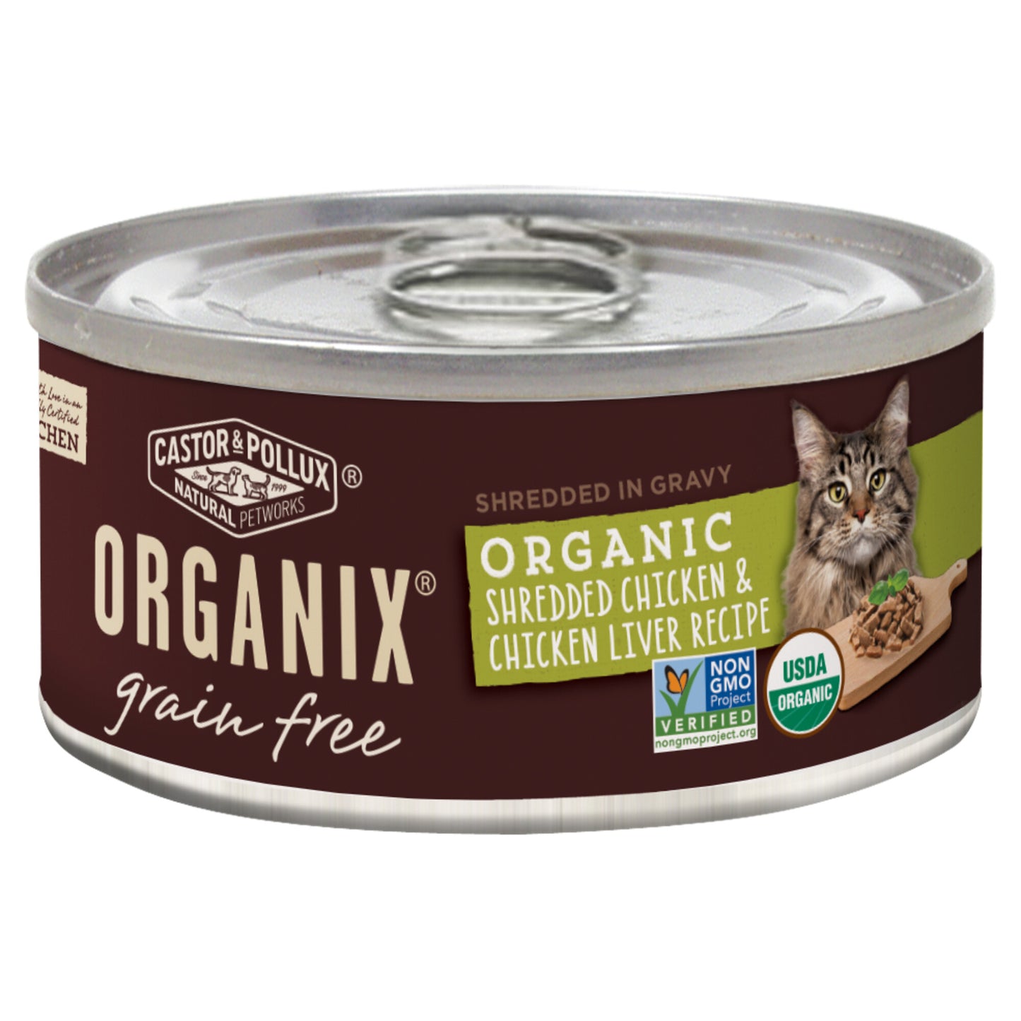 Castor and Pollux Organix Grain Free Organic Shredded Chicken and Chicken Liver Canned Cat Food