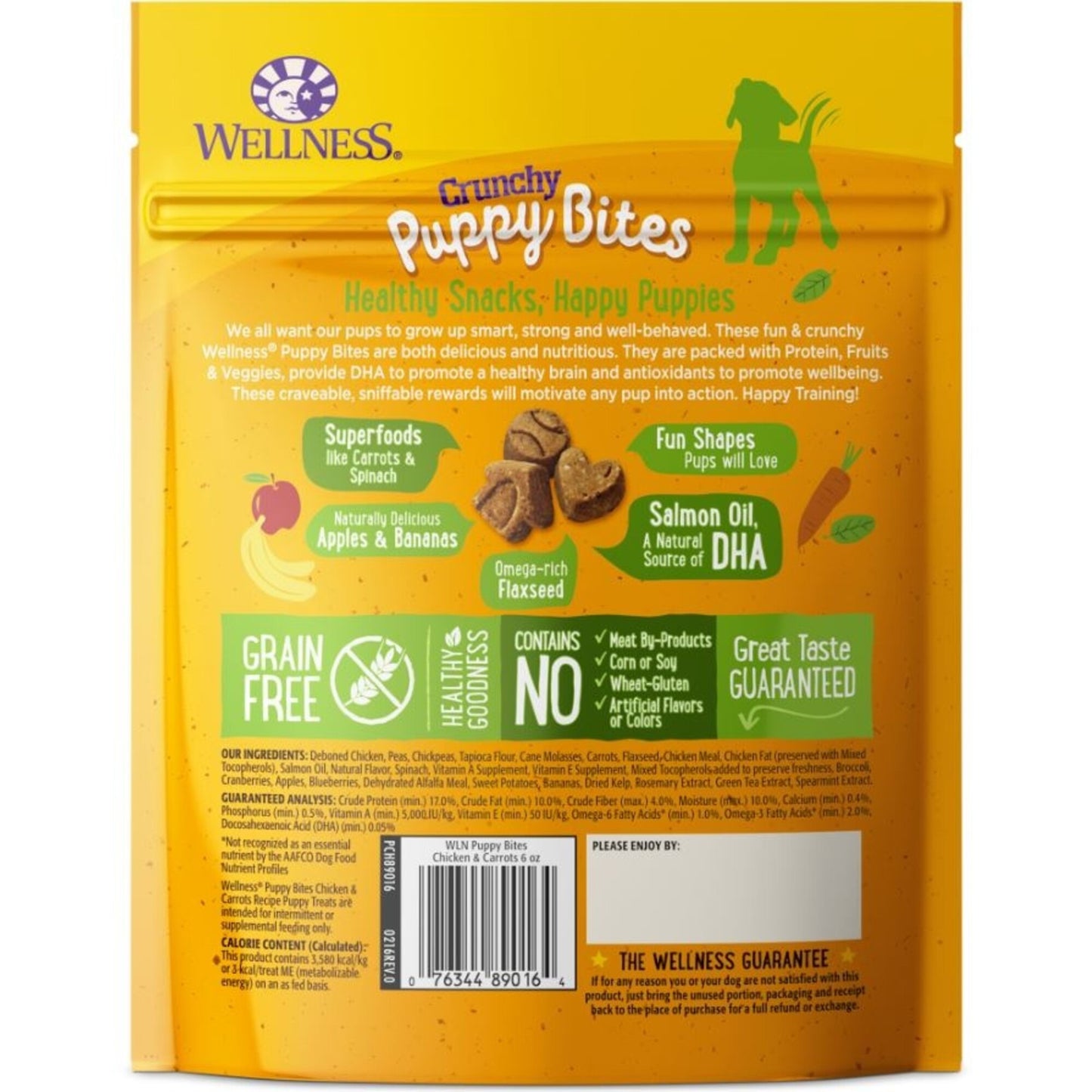 Wellness Natural Grain Free Crunchy Puppy Bites Chicken and Carrots Recipe Dog Treats