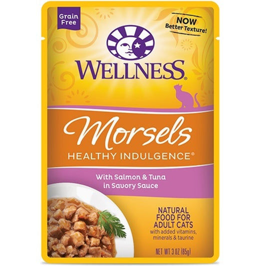 Wellness Healthy Indulgence Natural Grain Free Morsels with Salmon and Tuna in Savory Sauce Cat Food Pouch