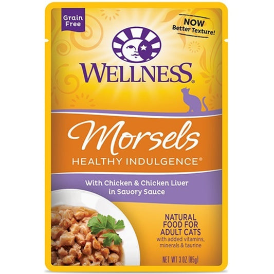 Wellness Healthy Indulgence Natural Grain Free Morsels with Chicken and Chicken Liver in Savory Sauce Cat Food Pouch