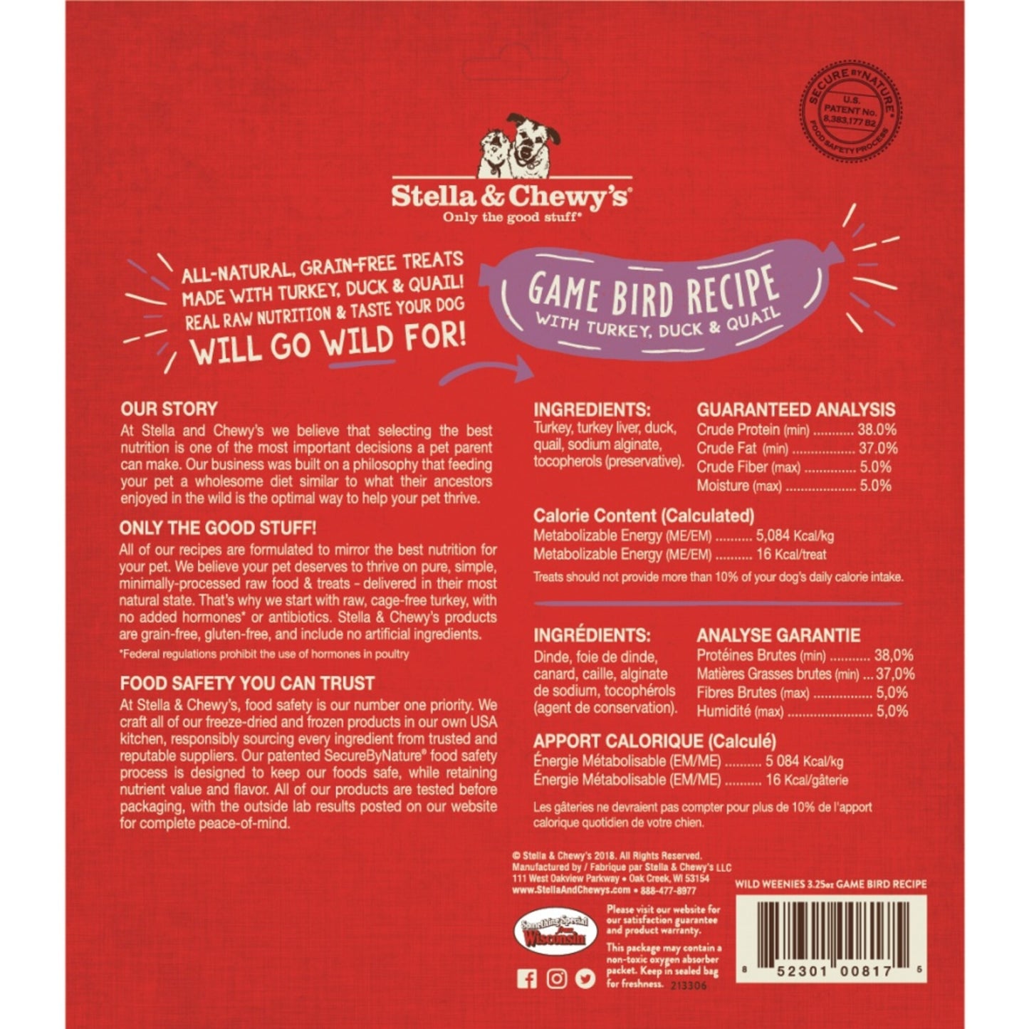 Stella & Chewy's Wild Weenies Grain Free Red Game Bird Recipe Freeze Dried Raw Dog Treats