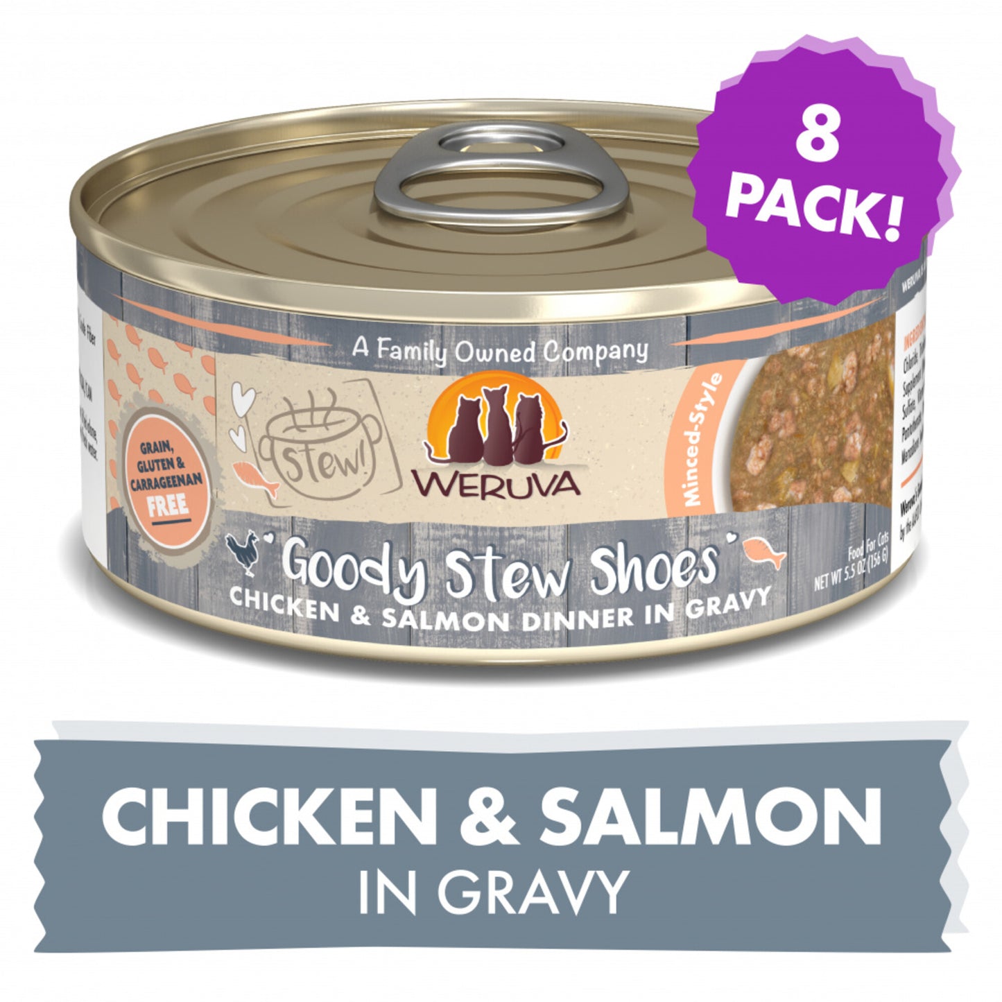 Weruva Classic Cat Stews! Goody Stew Shoes with Chicken & Salmon in Gravy Canned Cat Food