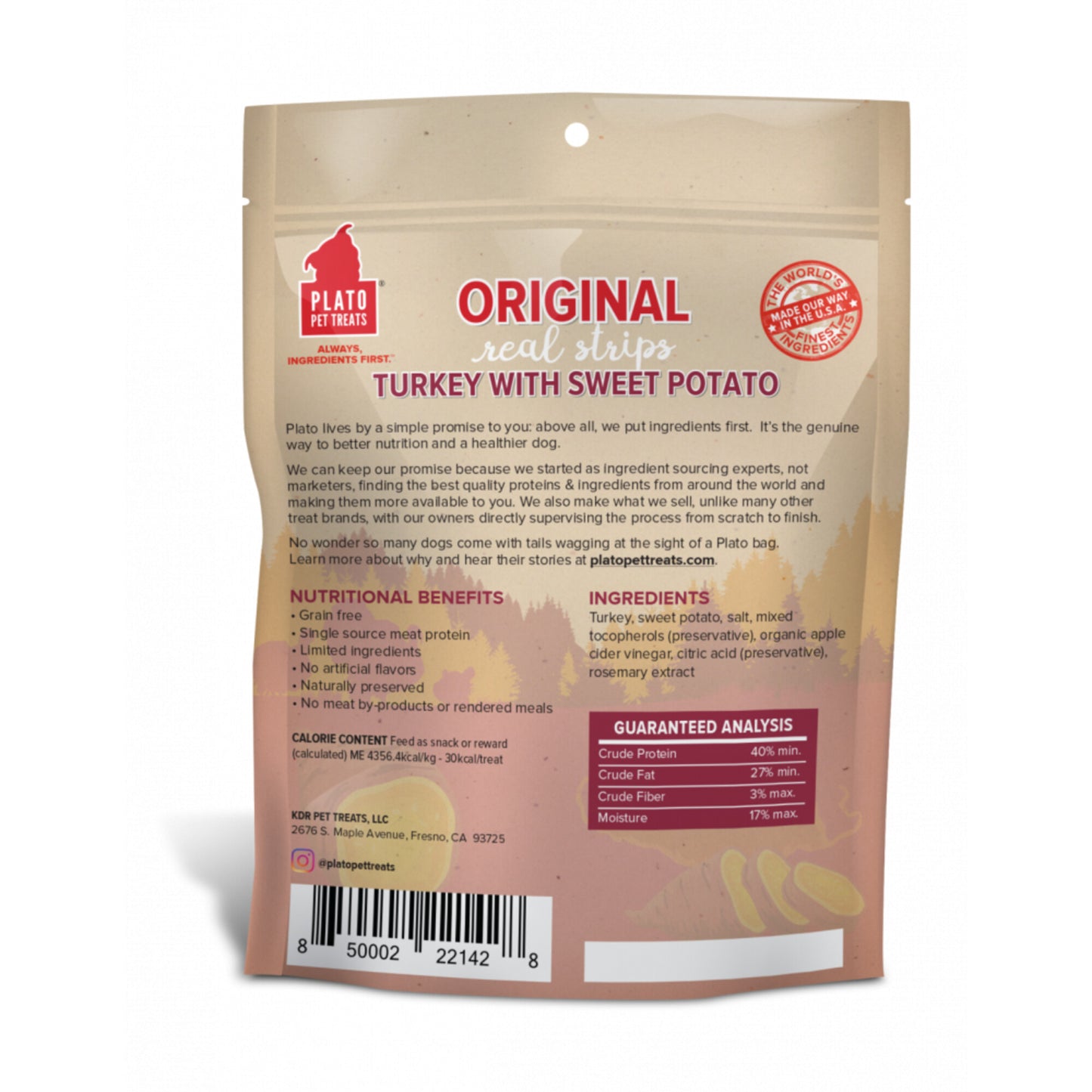 Plato Grain Free Real Strips Turkey With Sweet Potato Dog Treats