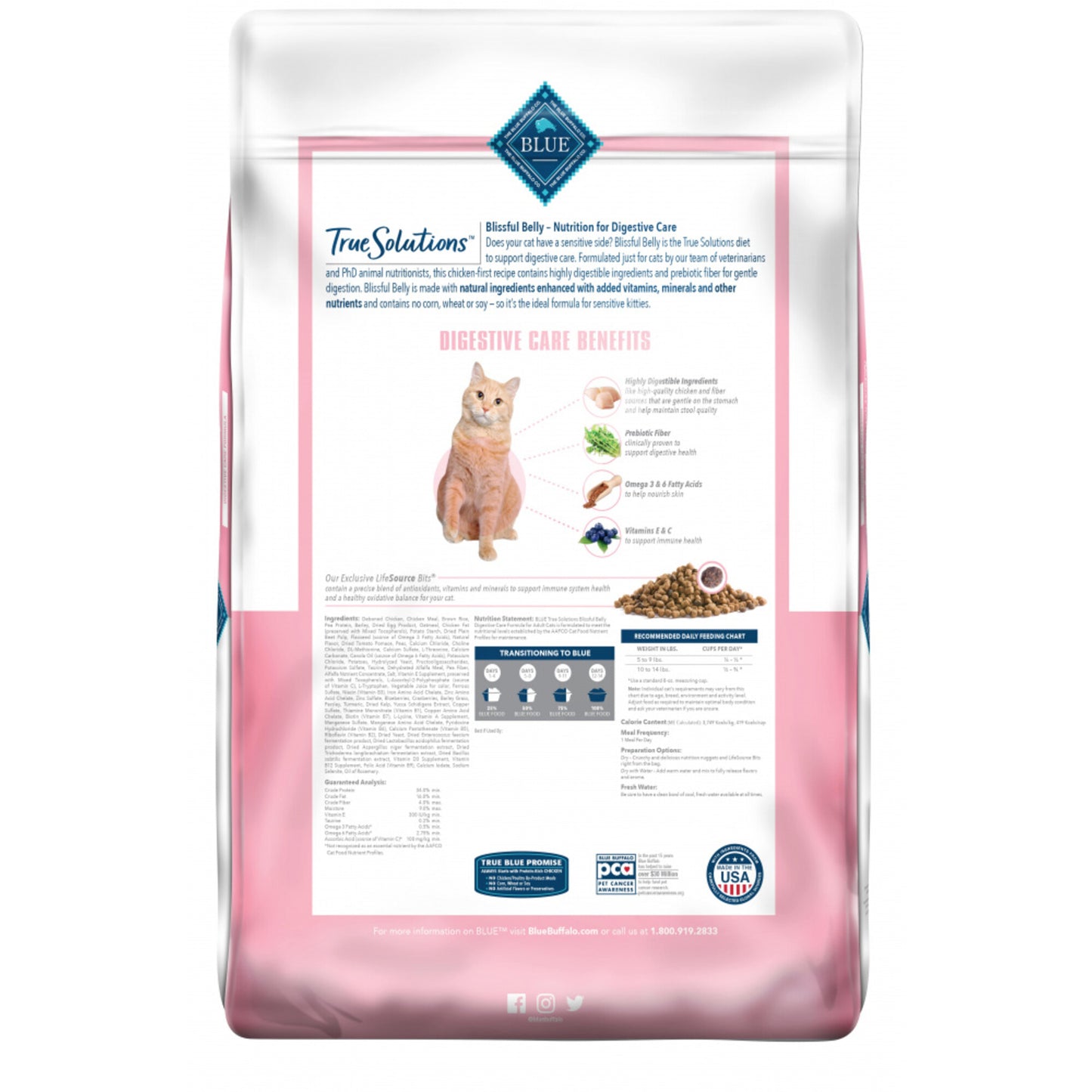 Blue Buffalo True Solutions Blissful Belly Natural Digestive Care Chicken Recipe Adult Dry Cat Food